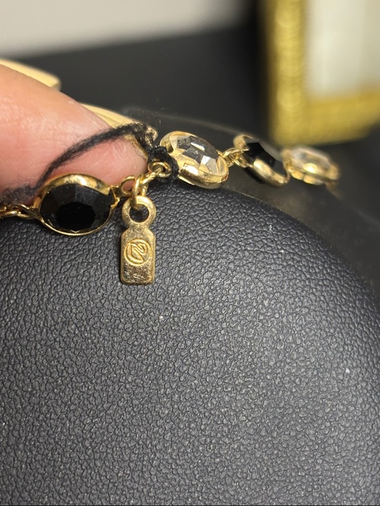 SWAROVSKI Crystal Long Necklace Clear & Black Bezel Riviere Gold Tone - Picture 6 of 8